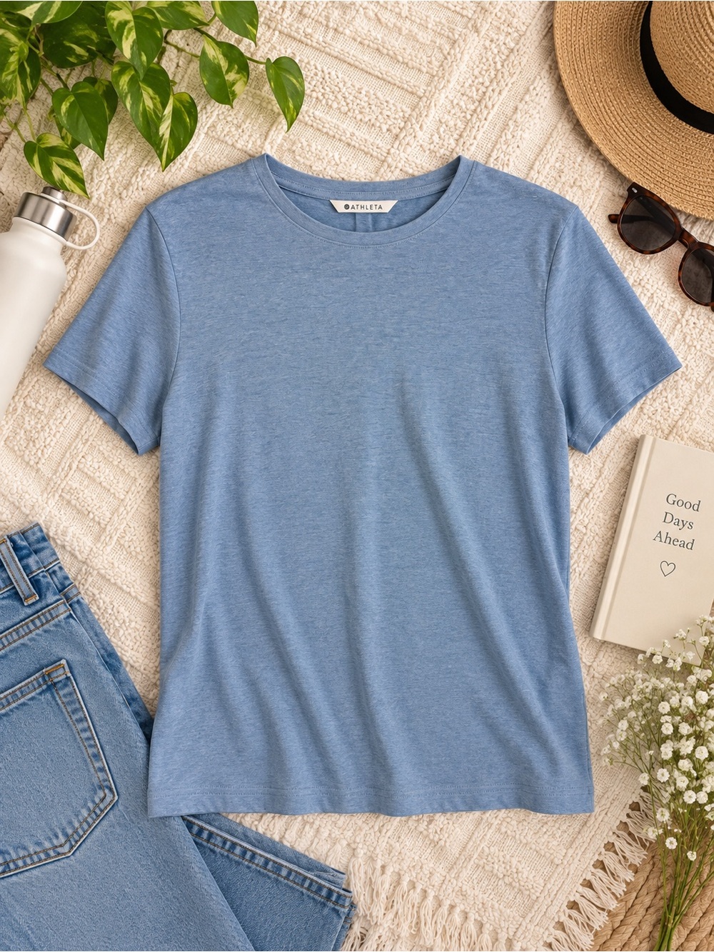 Athleta Blue Linen Tencel Lyocell Short Sleeve T-Shirt